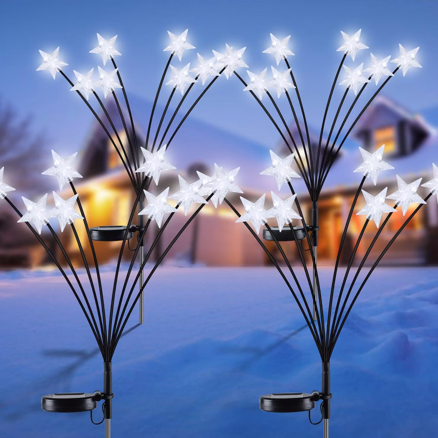 Set di 4 alberi di Natale solari con stella, 32 LED, luce bianca fredda