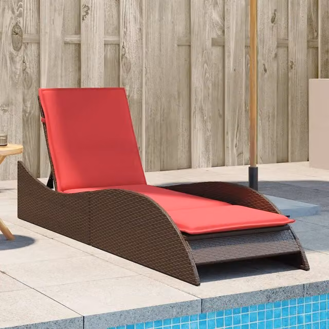 Lettino prendisole vidaXL in polyrattan marrone con cuscino regolabile L: 60 cm, P: 205 cm, H: 73 cm