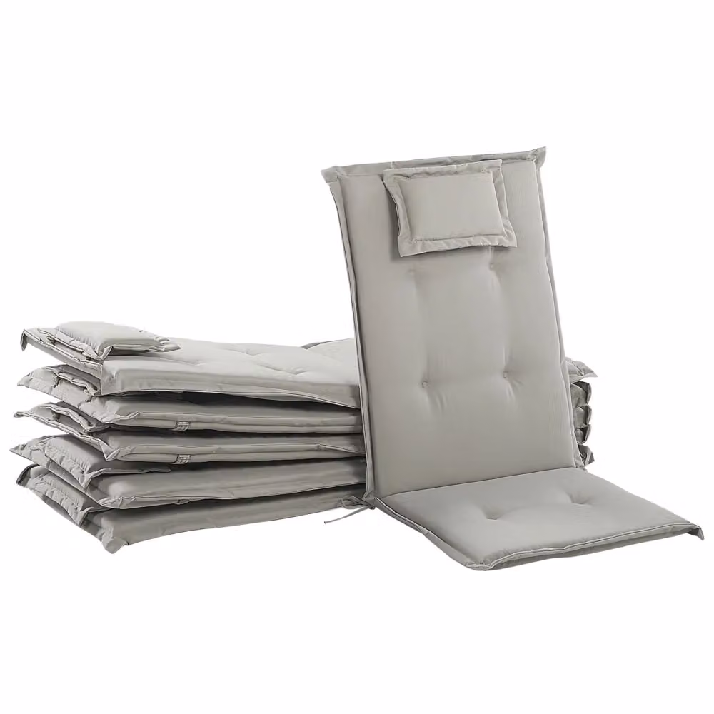Set di 6 cuscini per sedie da giardino BELIANI in poliestere color beige e grigio, design moderno, idrorepellenti e resistenti ai raggi UV, L/P/H: 50 x 45 x 45 cm