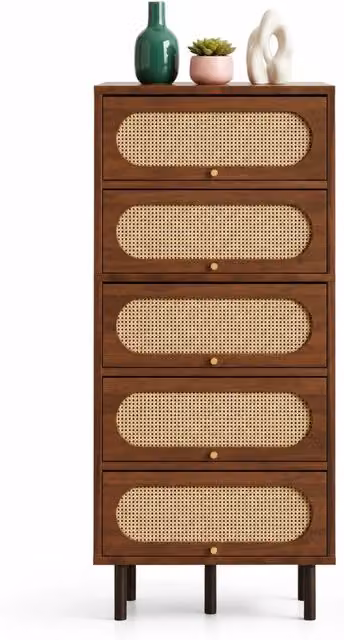 Mobile contenitore alto 80x40x163 cm con 5 ante a ribalta in MDF e truciolare; noce