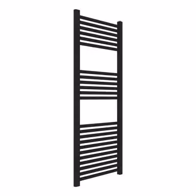 Termoarredo scaldasalviette in acciaio nero opaco con kit valvole integrato L 120 x H 50 cm, interasse 45 cm – 2
