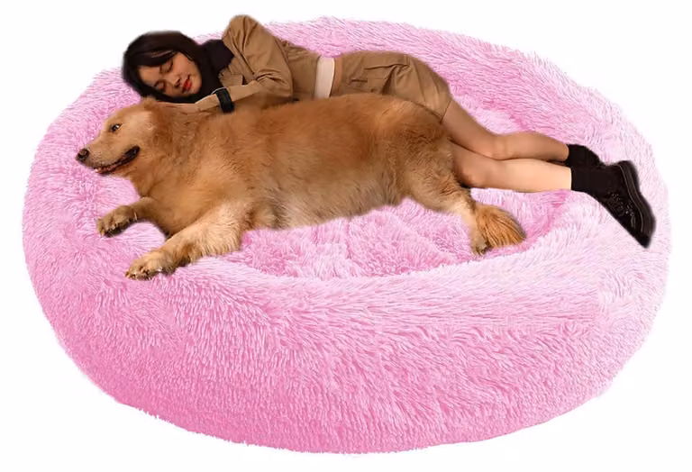 Cuccia per cani, forma circolare, diametro 70 cm, rosa, ortopedica, lavabile, antiscivolo