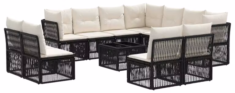 Set Divano da Giardino 12 pcs Nero polyrattan