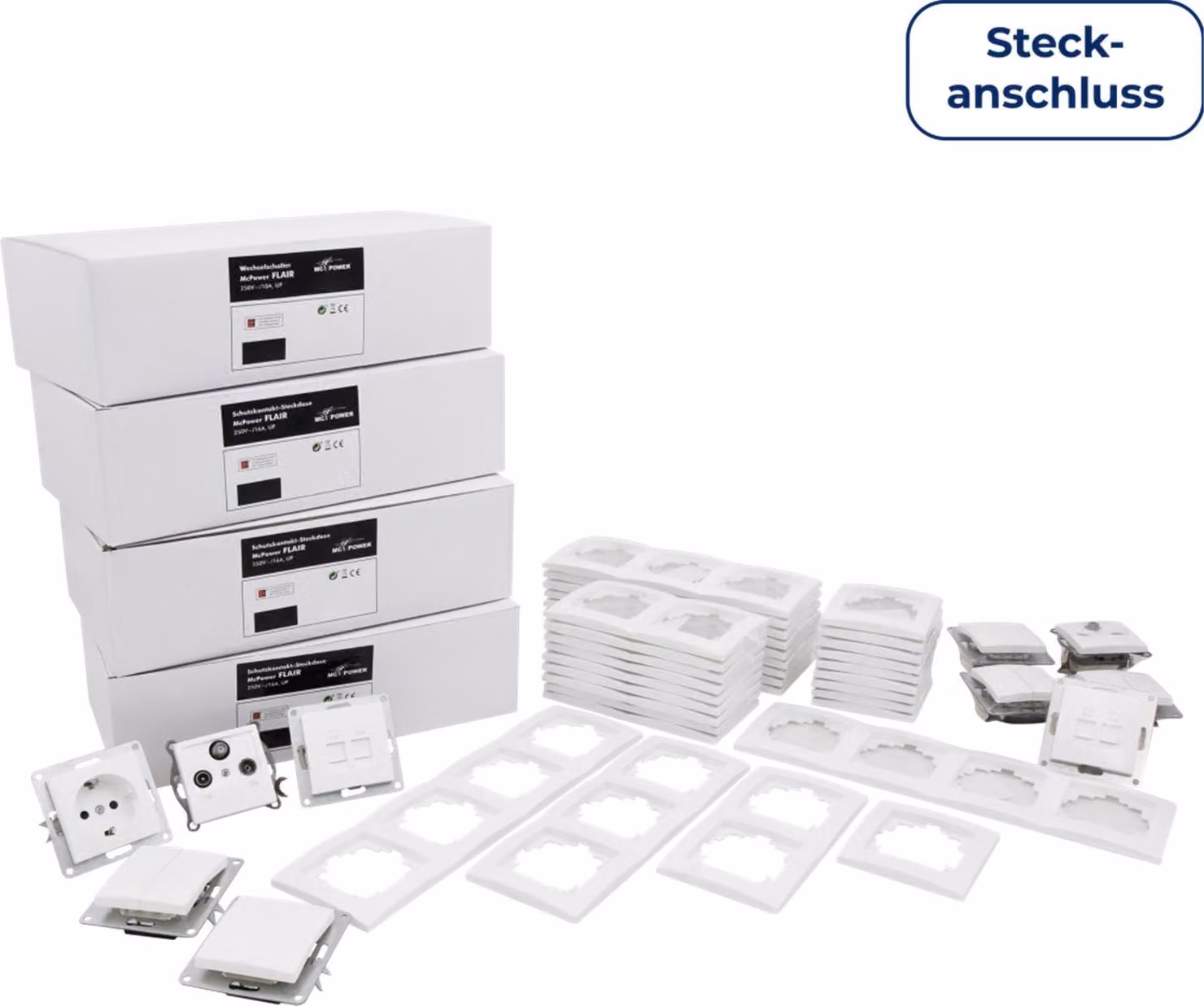 Set di interruttori e prese McPower Flair Megaset-Profi 100 pezzi connessione a spina bianca