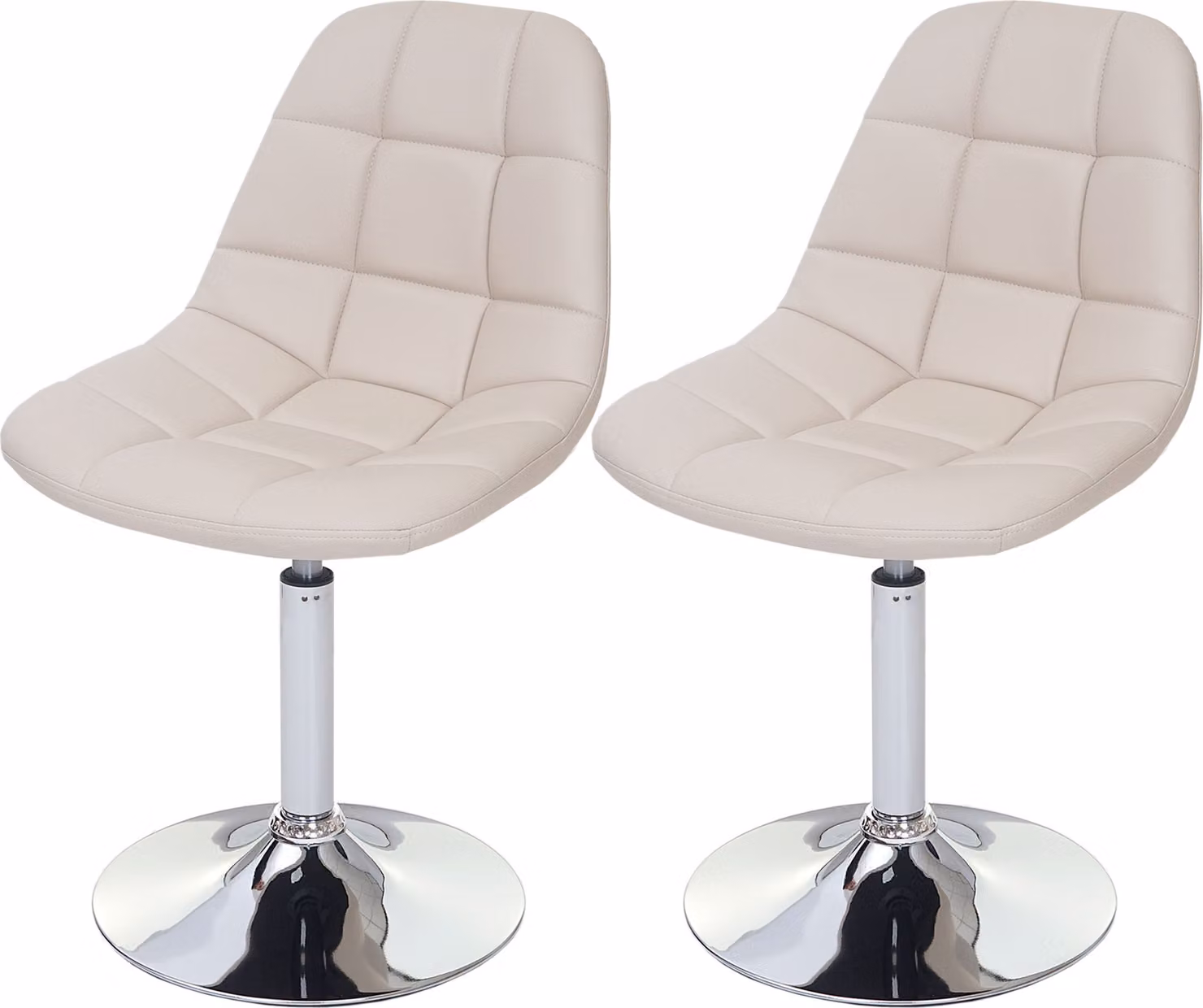 set di 2 sedie per sala da pranzo HWC-A60, sedia girevole, cromo ~ Pelle finta crema