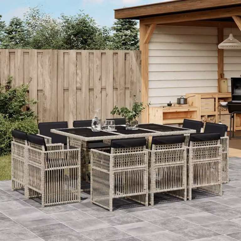 Maison Exclusive - Set Pranzo Giardino 11pz con Cuscini Grigio Chiaro Polyrattan