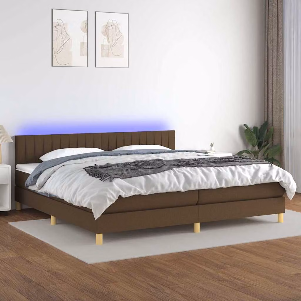 Letto con Materasso a Molle e Illuminazione LED vidaXL, Marrone e Bianco, L/P: 200 x 200 cm – 1