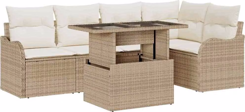 Set da pranzo con cuscino 6 pcs Beige Poly Rattan