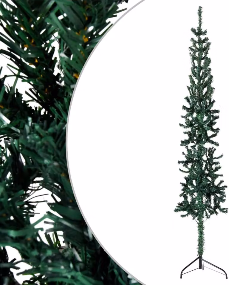 The Living Store Mezzo albero di Natale artificiale con supporto Slim Green 180 cm