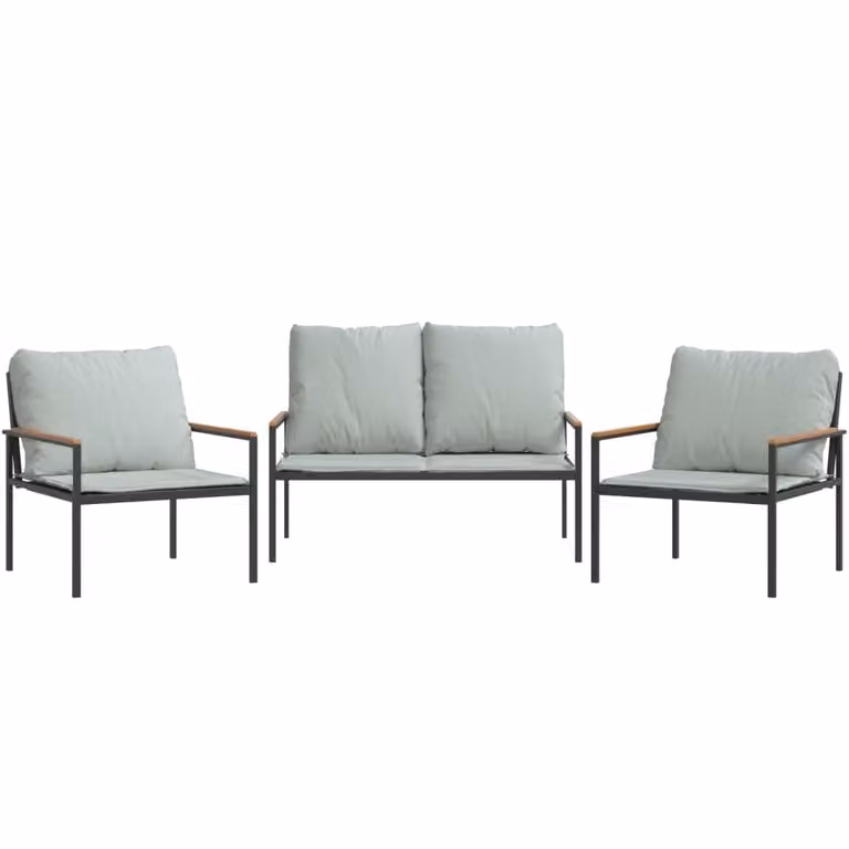 Set Salotto da Giardino 3 pz con Cuscini in Acciaio Antracite