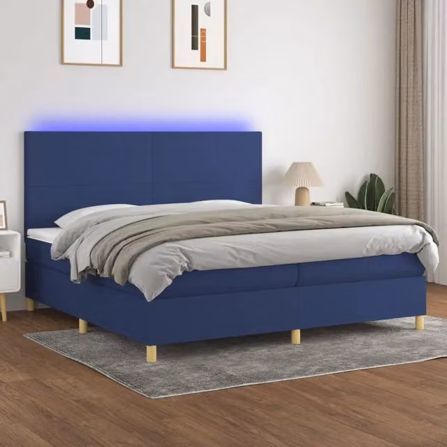 Letto Ibrido vidaXL con Materasso e Illuminazione LED Blu, Struttura Imbottita in Tessuto Bianco e Blu, L/P: 200 x 200 cm – 1
