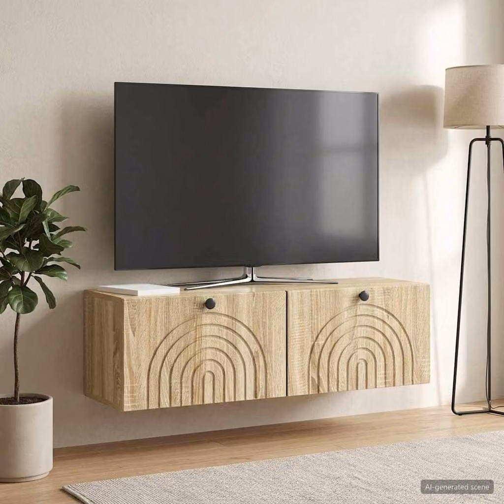 vidaXL Mobile Porta TV da Muro Moderno in Rovere Sonoma e Metallo, L 98 x P 31 x H 30 cm