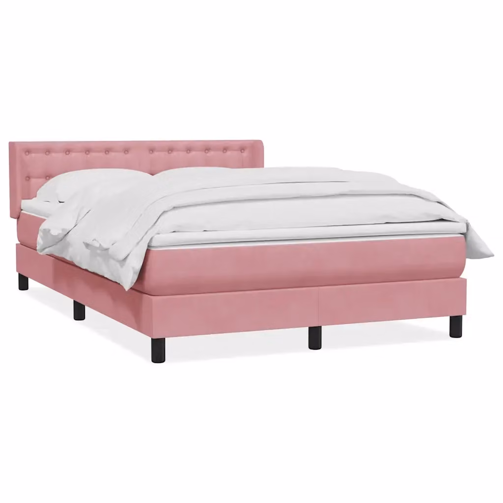 Letto con Giroletto a Molle e Materasso Ibrido vidaXL in Velluto Rosa e Bianco L: 147 cm, P: 223 cm, H: 88 cm – 2