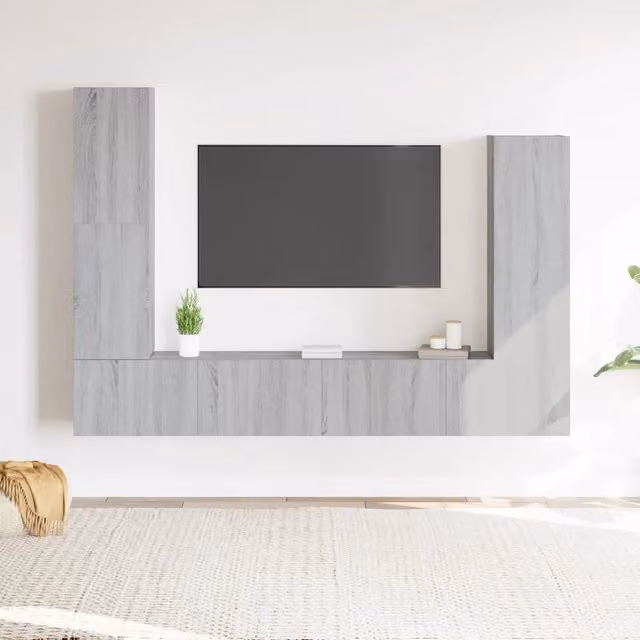 Set di mobili porta TV moderno vidaXL in legno multistrato grigio, 4 pezzi, da appendere alla parete