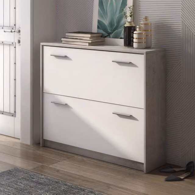 Scarpiera Nespolo DMORA Grigio Cemento con scomparti basculanti L/P/H: 98 x 24 x 80 cm