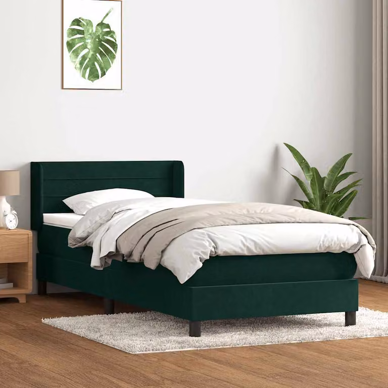 vidaXL Giroletto a Molle con Materasso Ibrido in Velluto Verde Scuro L: 83 cm, P: 223 cm, H: 88 cm