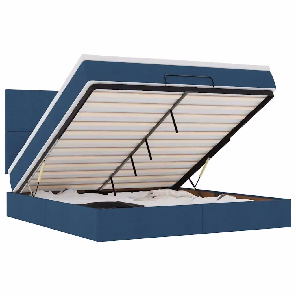 Letto con contenitore a sollevamento vidaXL in tessuto blu e bianco con illuminazione sottostante e porta di ricarica USB L/P/H: 180 x 200 x 128 cm – 2