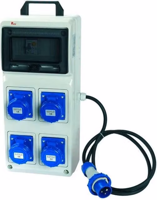Quadro elettrico portatile Rosi con 4 prese CEE 16A 2P+T IP55, spina 16A 230V e cavo da 2m, colore Grigio Blu – 1