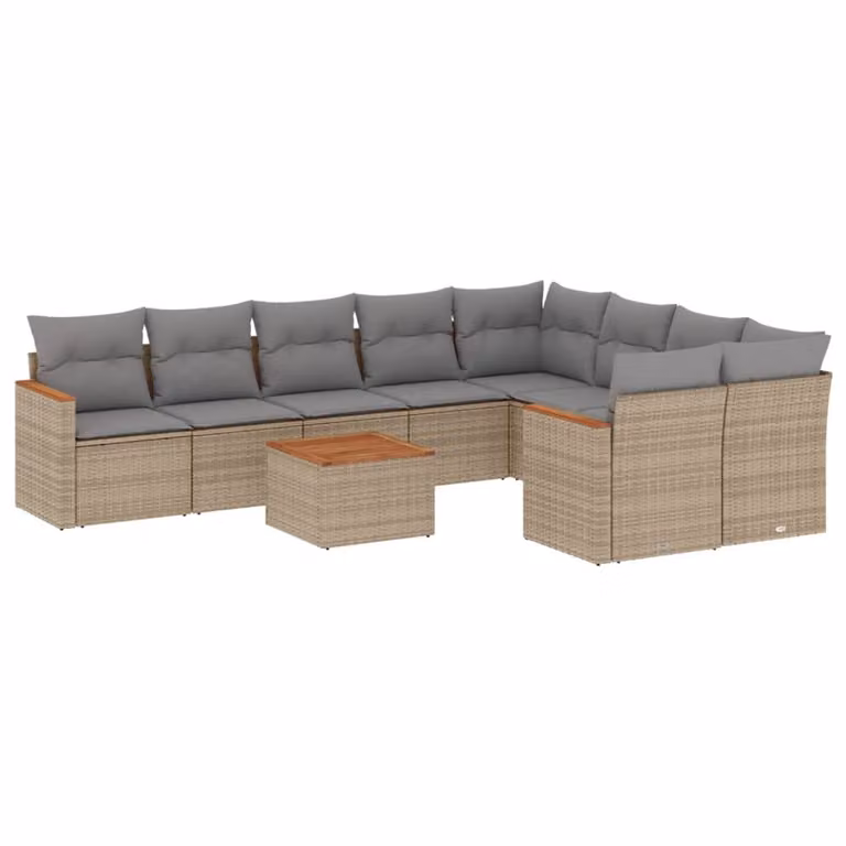 Set Divano da Giardino 10 pz con Cuscini Beige in Polyrattan