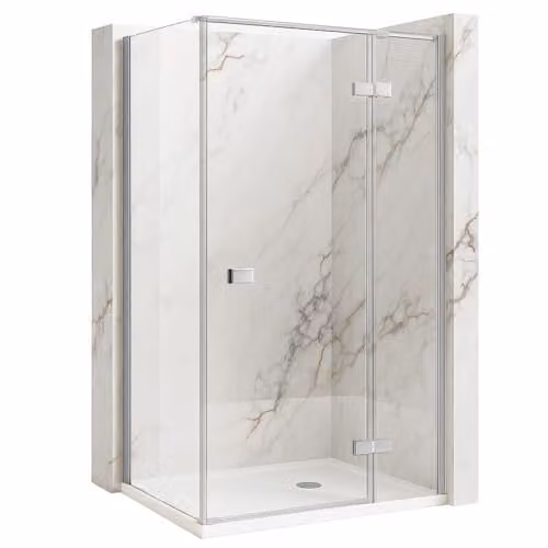 Rea - Cabina Doccia Atlas, Cromo Sinistra 120X100, D'Angolo Senza Piatto Doccia, Vetro Di Sicurezza Temperato Trasparente 6mm, Inclinabile, 120 X 100 X 200 cm