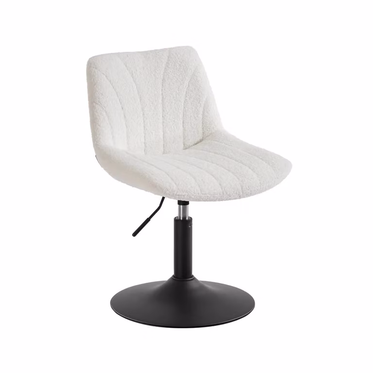 Sedia da trucco girevole regolabile con schienale in velluto, Bianco Crema