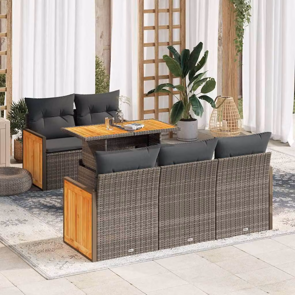 Maison Exclusive - Set Divano da Giardino 6pz con Cuscini Grigio Polyrattan Acacia
