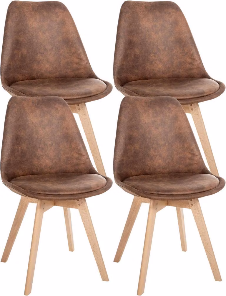 set di 4 sedie da pranzo - sedie da cucina - comode e facili da pulire | Colore: Marrone | Materiale: Pelle finta