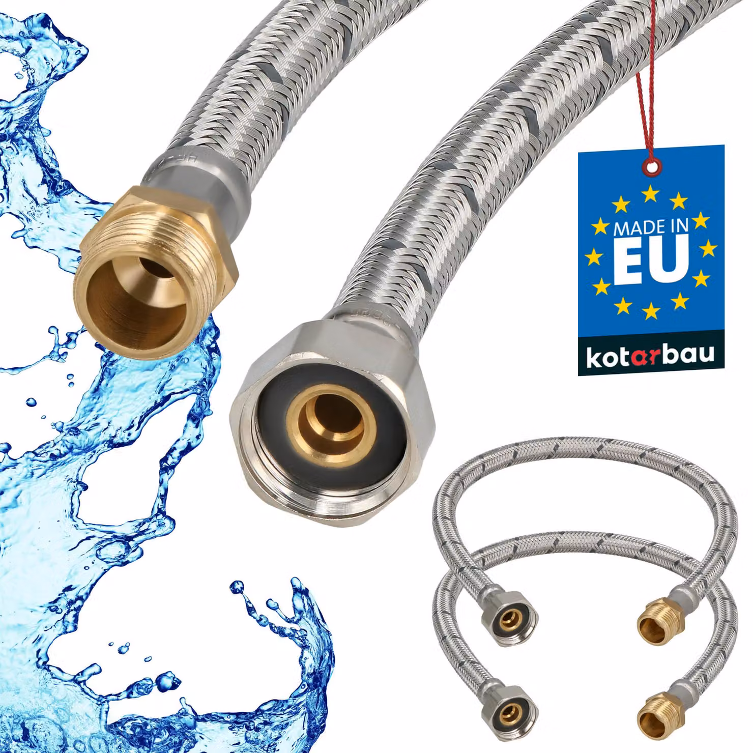KOTARBAU® 2 Pezzi Tubo Flessibile per Rubinetto 1/2" x 3/8" Rinforzato 50cm Tubo Flessibile Rubinetto Cucina Maschio x Femmina Acciaio Inox