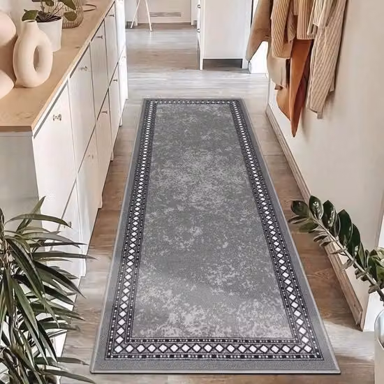 Tappeto moderno grigio per cucina e corridoio, antiscivolo e lavabile in lavatrice, L 65 cm x P 180 cm