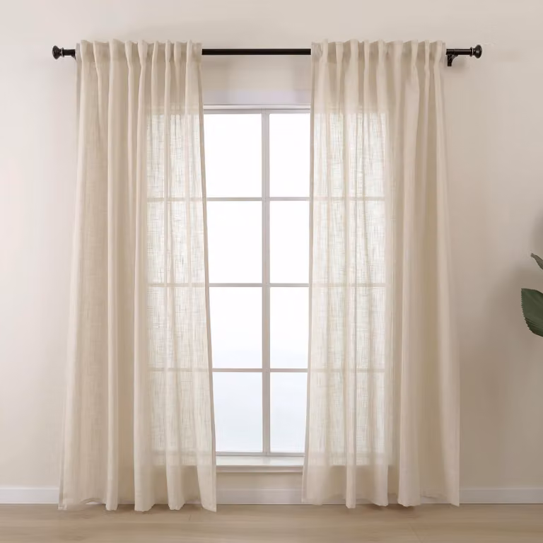 Omgoods - Set di 2 tende in lino semitrasparenti - 260 cm di lunghezza extra - colore beige