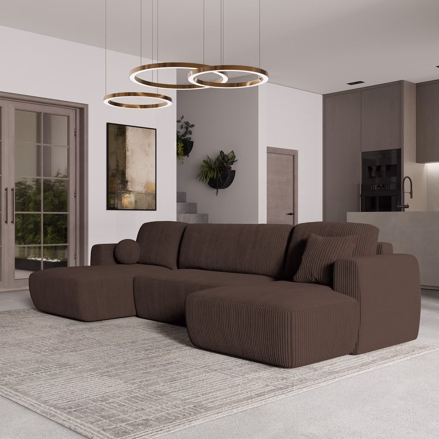Divano angolare SENTUM P di Masseno con funzione letto a U, divano con box letto, divano da soggiorno, divano, divano letto, set di divani - marrone, POSO 06