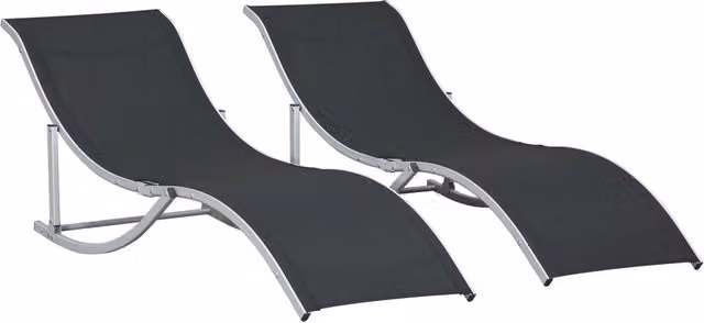 Set di 2 Sdraio da Giardino Pieghevoli in Alluminio e Textilene Nero e Argento, L/P/H: 61 x 165 x 63 cm