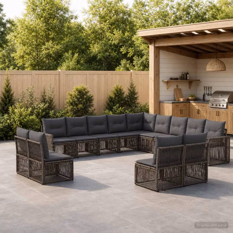Set Divano da Giardino vidaXL 13 pz a forma a U in Polyrattan Grigio e Antracite con Cuscini Imbottiti e Coperture Rimovibili
