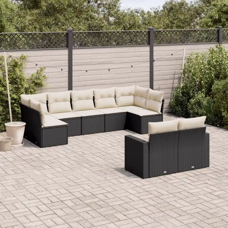 Maison Exclusive - Set da giardino 9 pezzi con cuscini in polyrattan nero