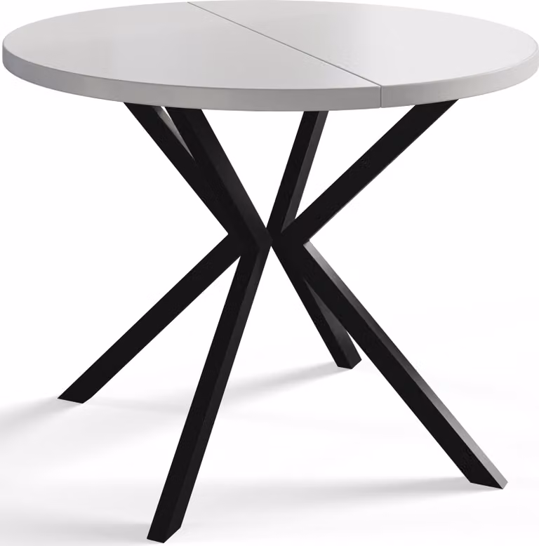 Tavolo rotondo per sala da pranzo LOFT LITE, diametro tavolo allungabile: 120 cm/200 cm, colore tavolo da soggiorno: bianco, con gambe in metallo nero