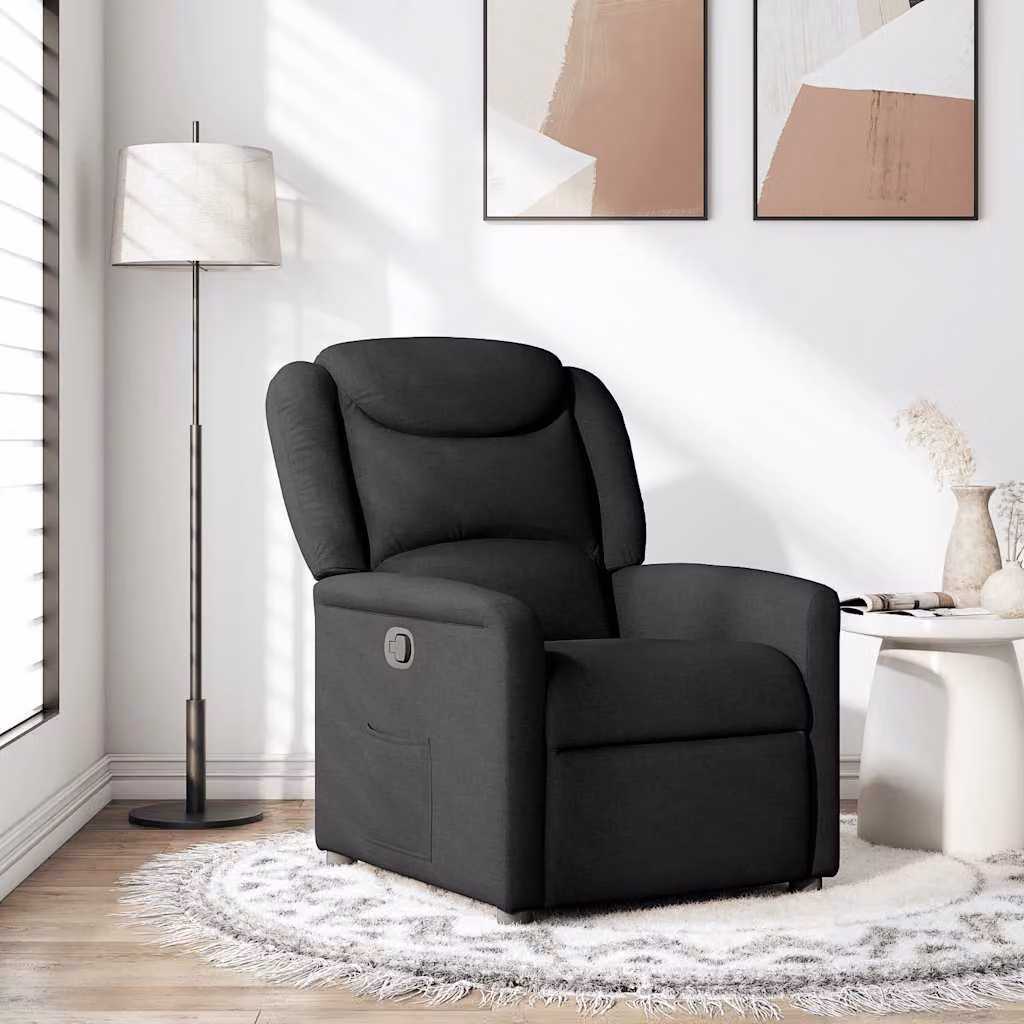 vidaXL Poltrona Reclinabile Relax in Tessuto Nero con Braccioli e Regolazione Manuale