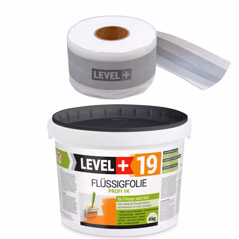 Kit di impermeabilizzazione: membrana liquida da 4 kg, nastro da 5 metri, per balconi e bagni, serie LEVEL+ SET511