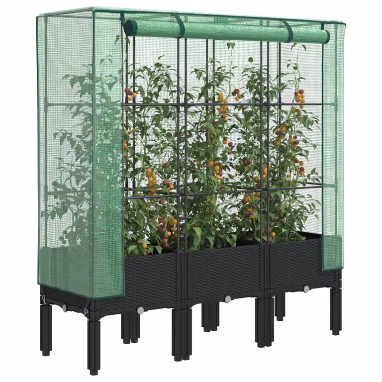 Letto rialzato con copertura serra effetto rattan vidaXL, nero e verde, L 120 cm x P 40 cm x H 140 cm