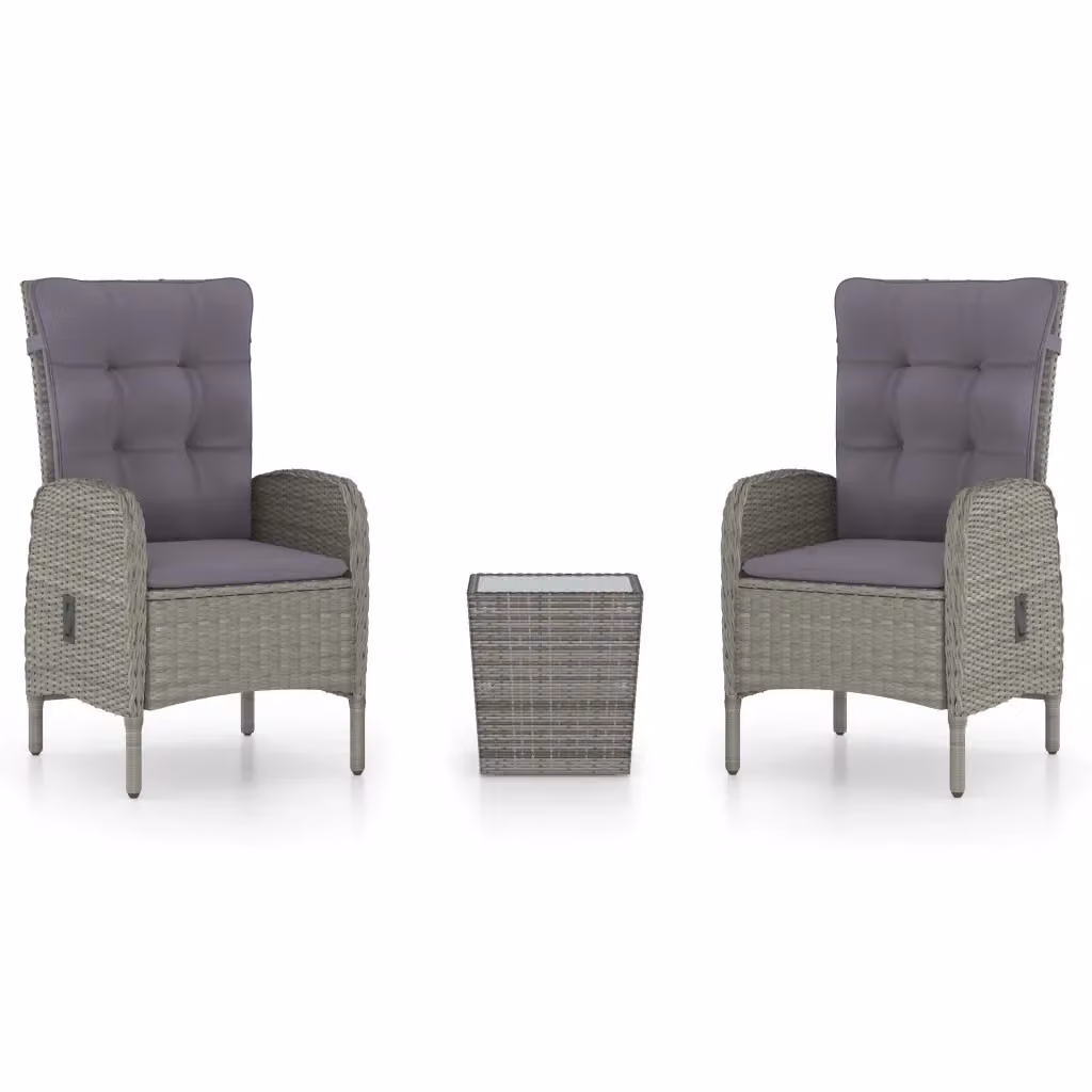 Set da bistrot da giardino vidaXL in polyrattan e vetro grigio, 3 pezzi – 2