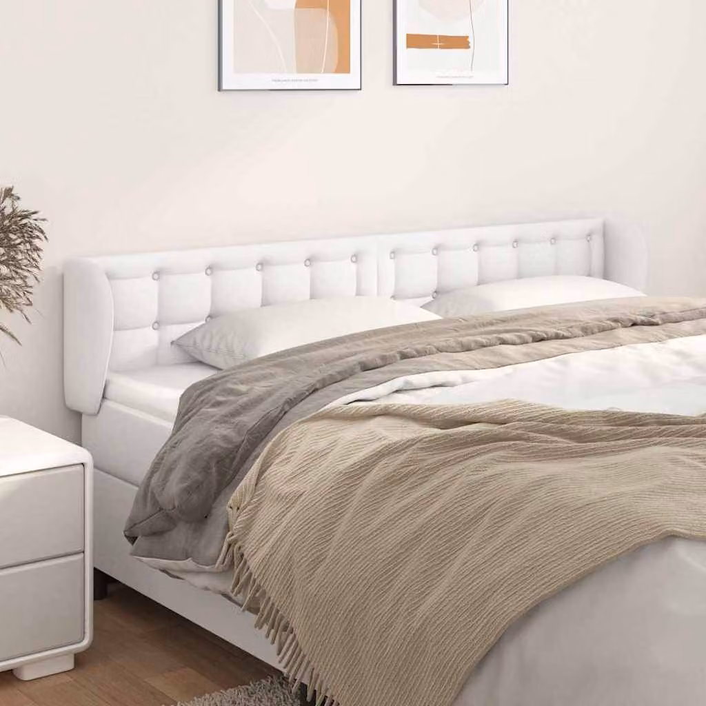 Testiera ad orecchio vidaXL in similpelle bianca con struttura in legno L: 183 cm, P: 23 cm, H: 78-88 cm