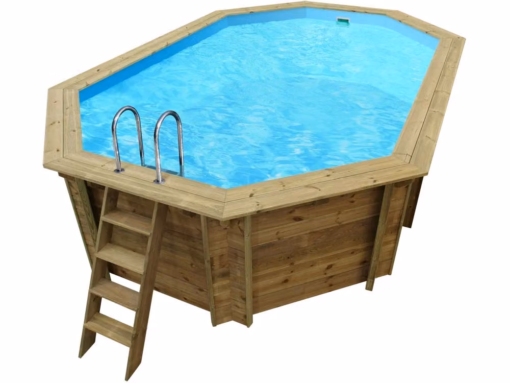 Piscina fuori terra ovale in legno Cordoba HABITAT ET JARDIN, Blu e Marrone, L: 348 cm, P: 215 cm, H: 118 cm – 2