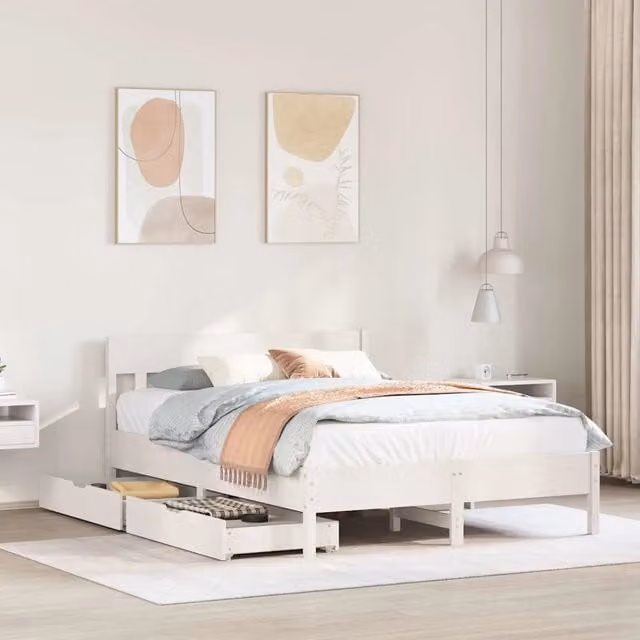 Letto singolo vidaXL in legno massello di pino bianco con cassetti L/P/H: 205.5 x 125.5 x 81.0 cm