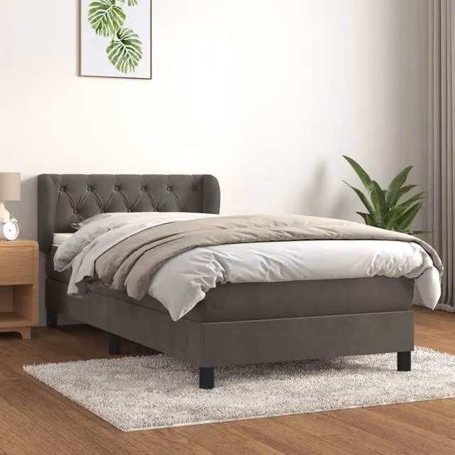 Letto con Giroletto a Molle e Materasso Ibrido vidaXL in Velluto Grigio e Bianco L/P/H: 80 x 200 x 83 cm