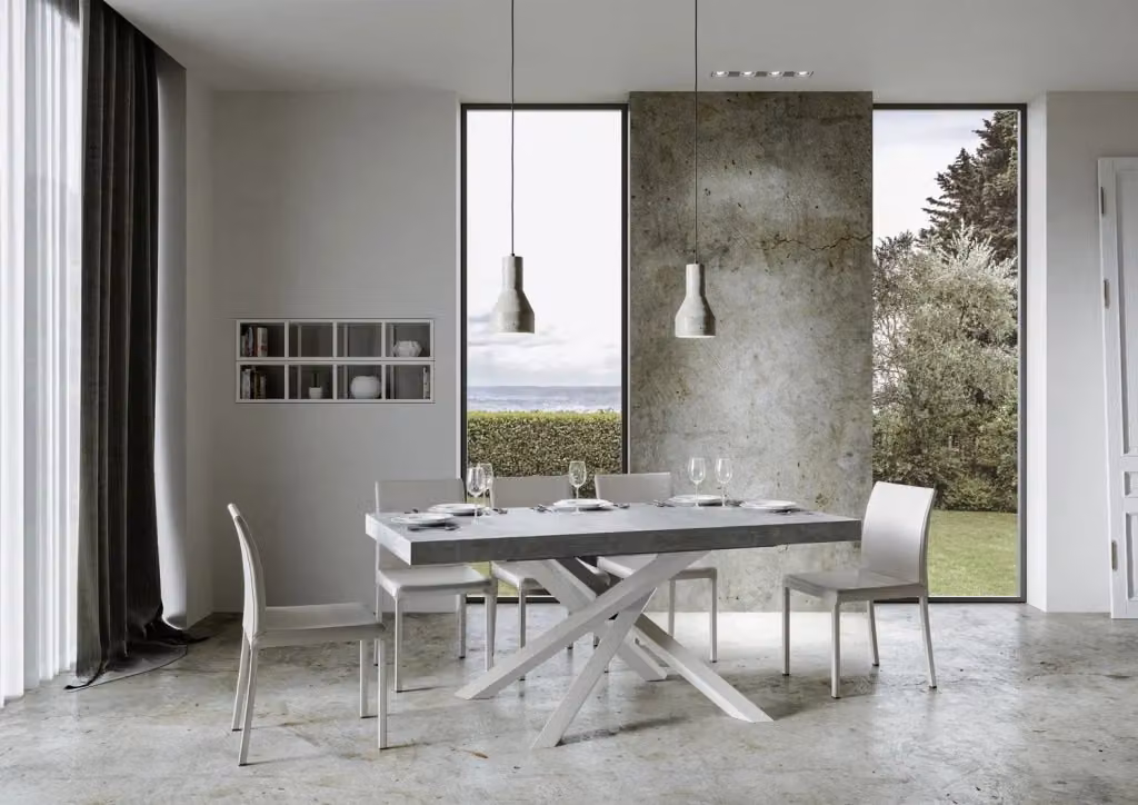 Tavolo allungabile Itamoby Volta con piano effetto cemento e telaio bianco L: 90-264 cm, P: 77 cm, H: 77 cm – 2