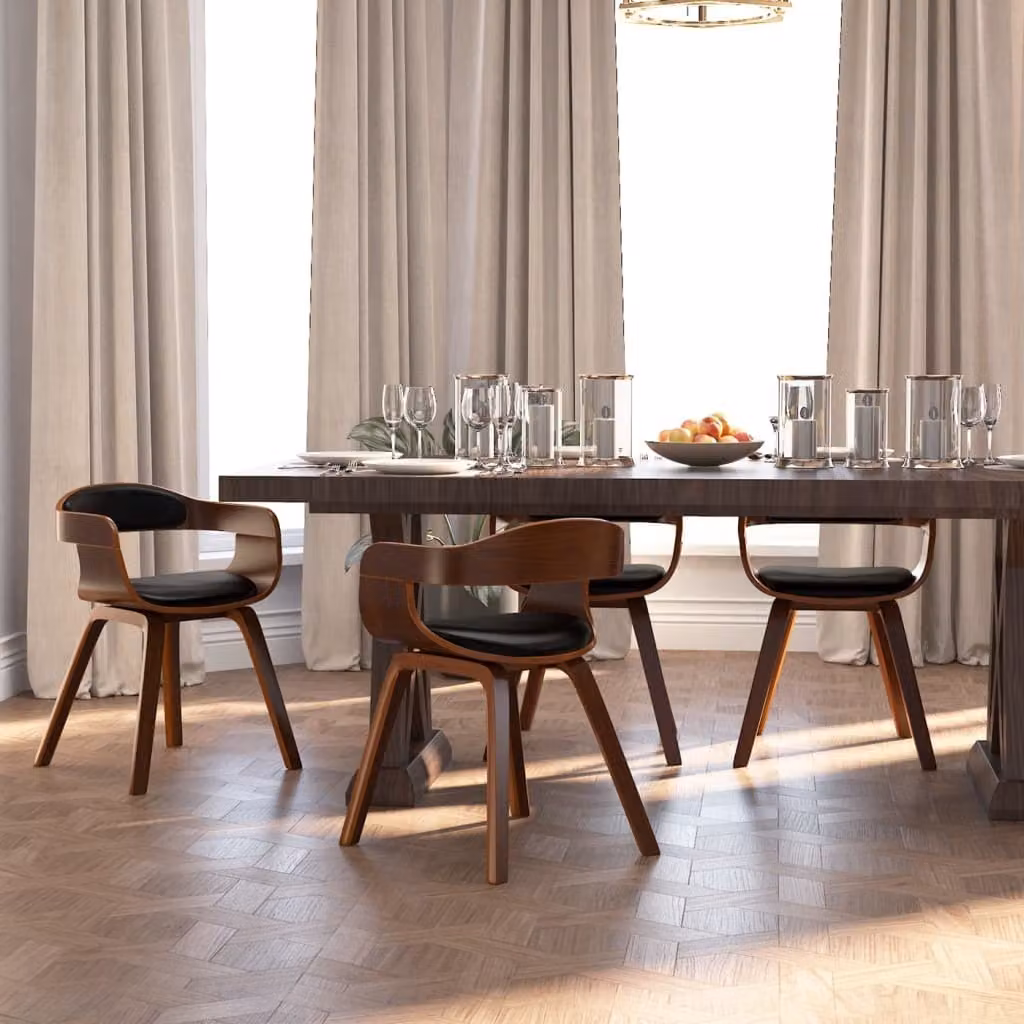 The Living Store Sedie da pranzo 4 pezzi in legno curvato nero e Similcuoio