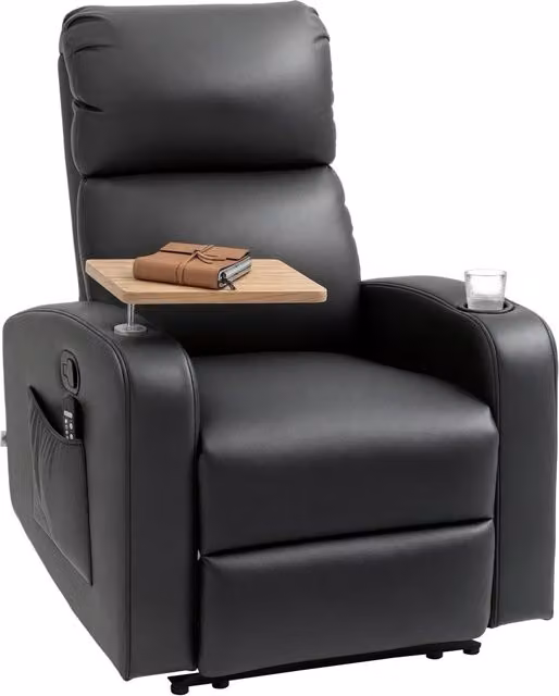 Poltrona massaggiante relax reclinabile fino a 145 gradi con poggiapiedi e tavolino, 77 cm x 93 cm x 105 cm, nero per casa
