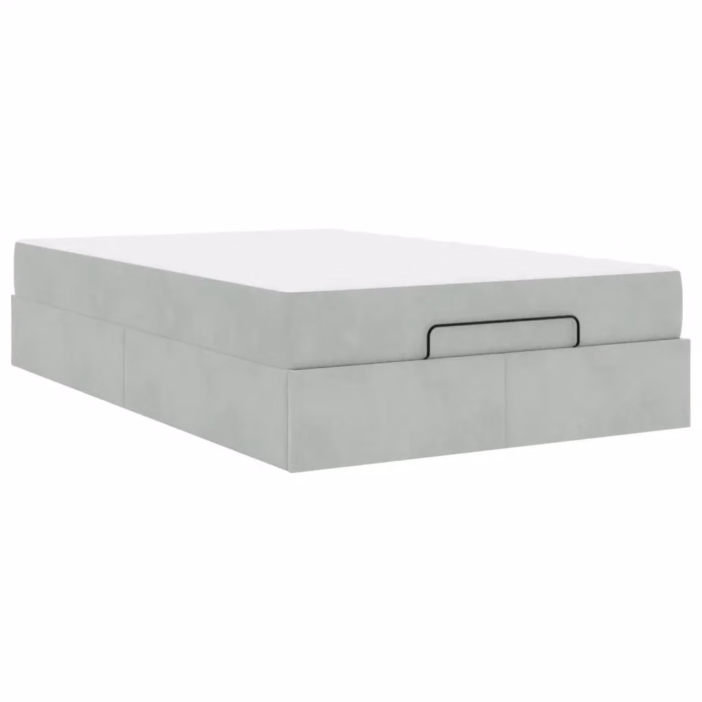 Letto matrimoniale con struttura imbottita in velluto e 2 materassi in schiuma vidaXL, Grigio, L: 140 cm, P: 190 cm, H: 43,5 cm – 2