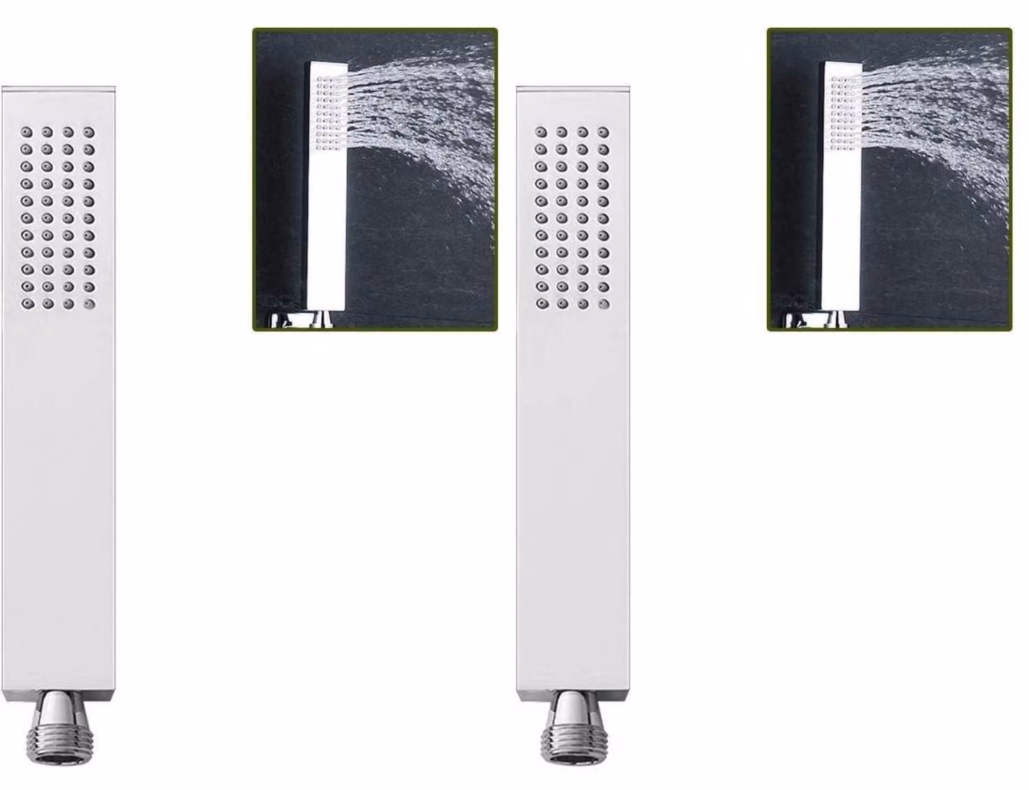 Doccia a mano, soffione a risparmio idrico, forma quadrata, 1 getto, finitura cromata, materiale: ottone (confezione da 2)