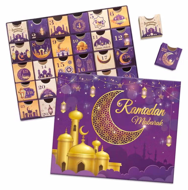 Calendario dell'Avvento per il Ramadan, 30 scatole, riutilizzabili, color viola, per Eid Mubarak