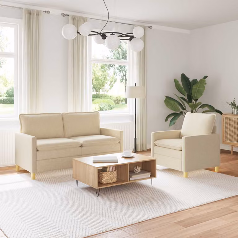 Set di 2 divani moderni vidaXL in tessuto beige con struttura in metallo e coperture rimovibili